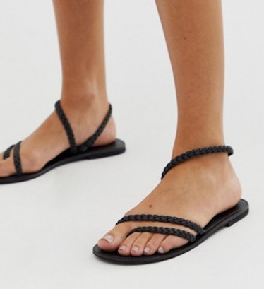 ASOS DESIGN Forecast leather asymetric flat sandals