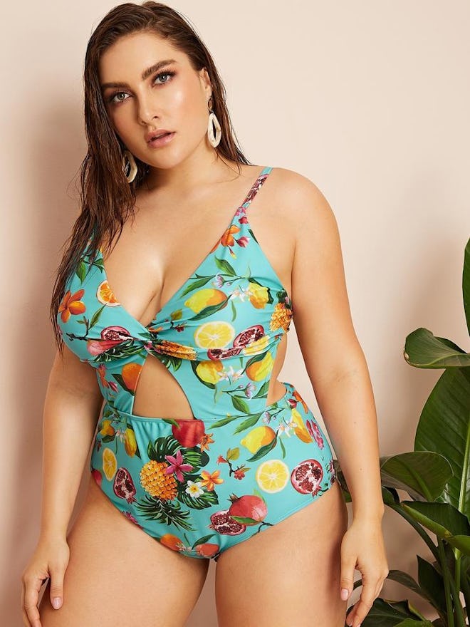 Plus Fruit Print Cut-out Monokini