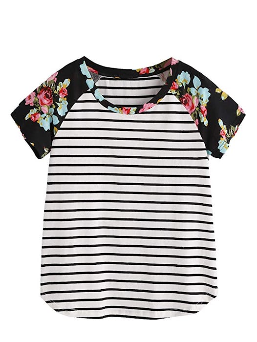 Romwe Women's Floral Print Short Sleeve Top