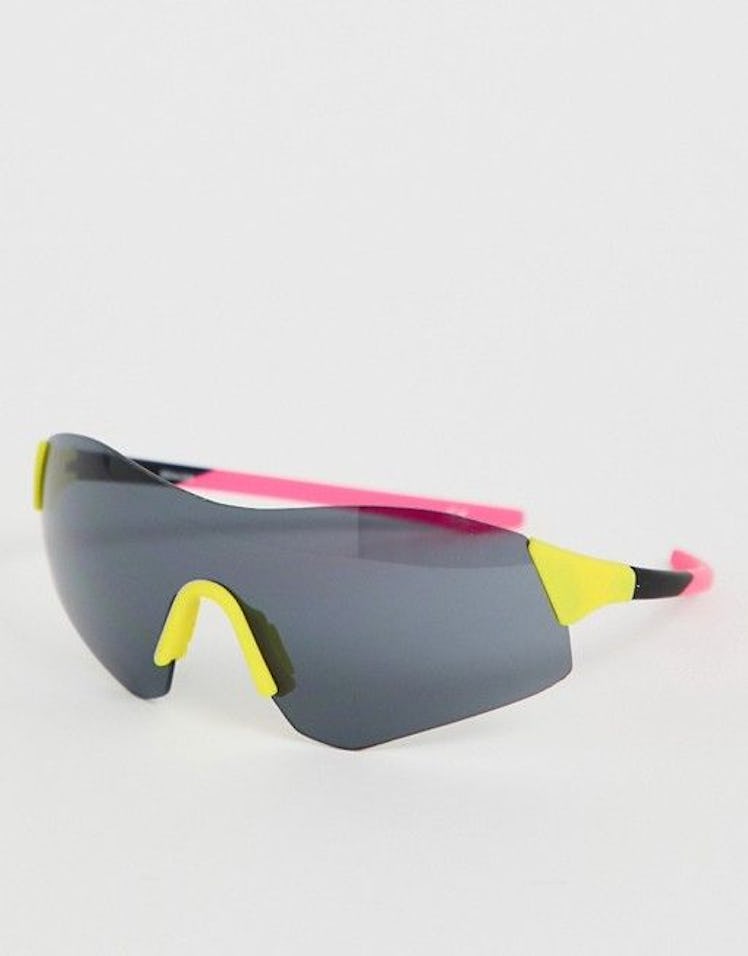 ASOS DESIGN Half Frame Color Block Visor Fashion Glasses in Neon