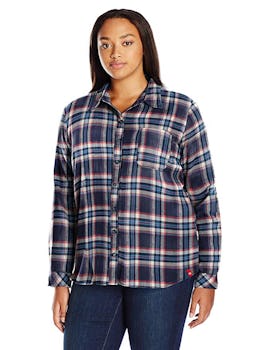 Dickies Women's Plus-Size Long-Sleeve Plaid Flannel Shirt