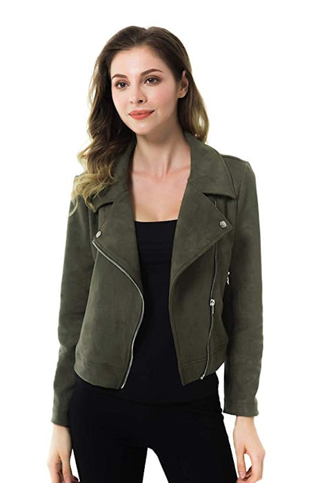 Apperloth Faux Suede Short Moto Biker Jacket