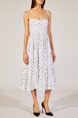 The Pamela Dress In White With Navy Dot 