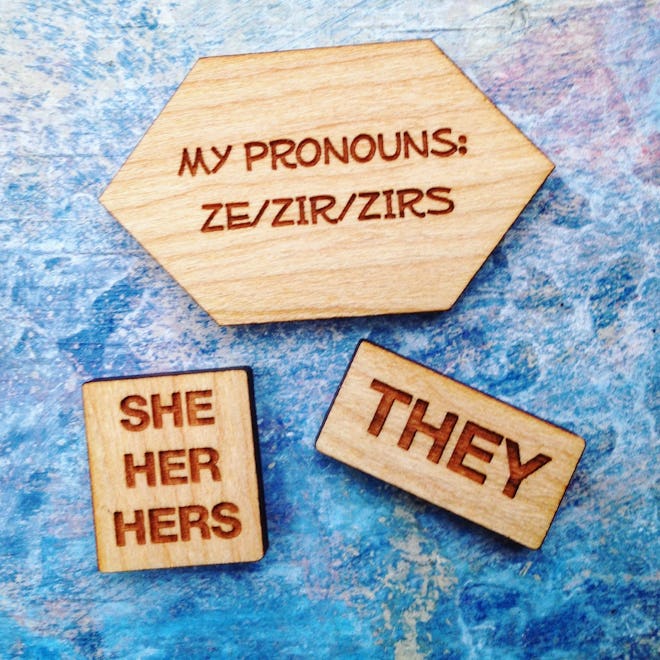 Pronoun Pins in Cherry Wood