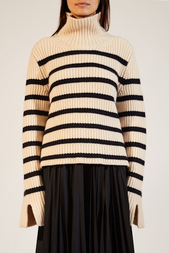 The Molly Sweater In Bone and Navy Stripe