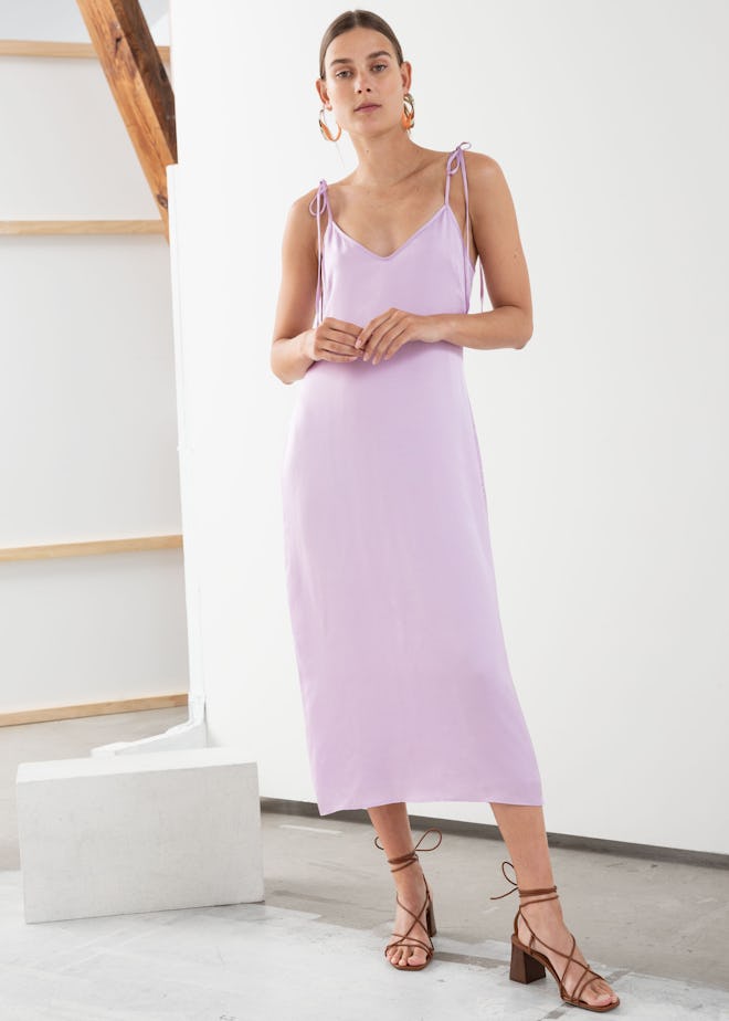 Shoulder Tie Midi Slip Dress