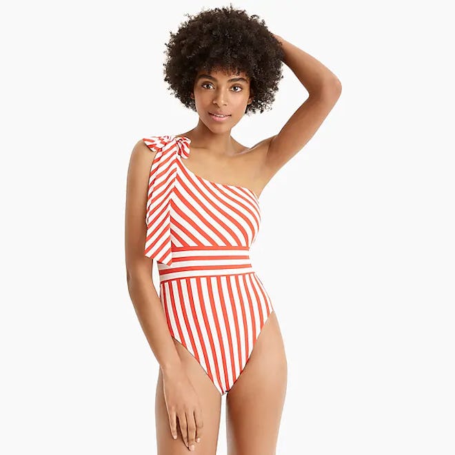 J. Crew One Shoulder Striped Swim Suit