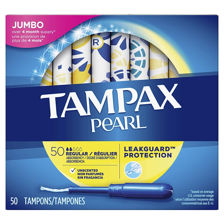 Tampax Pearl Plastic Tampons, Regular Absorbency, Unscented, 50 Count