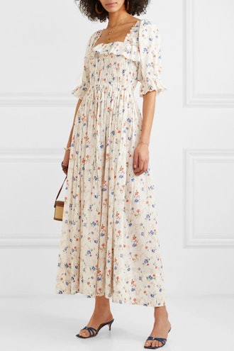 Sol Shirred Floral-Print Swiss-Dot Cotton-Voile Maxi Dress