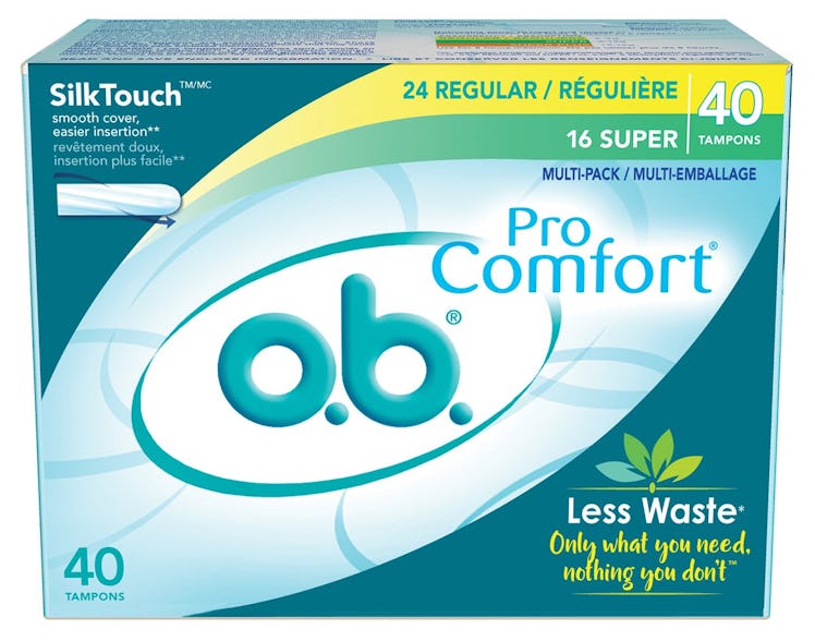 o.b. Pro Comfort Applicator-Free Tampons, Regular and Super Multi-Pack, 40 Count