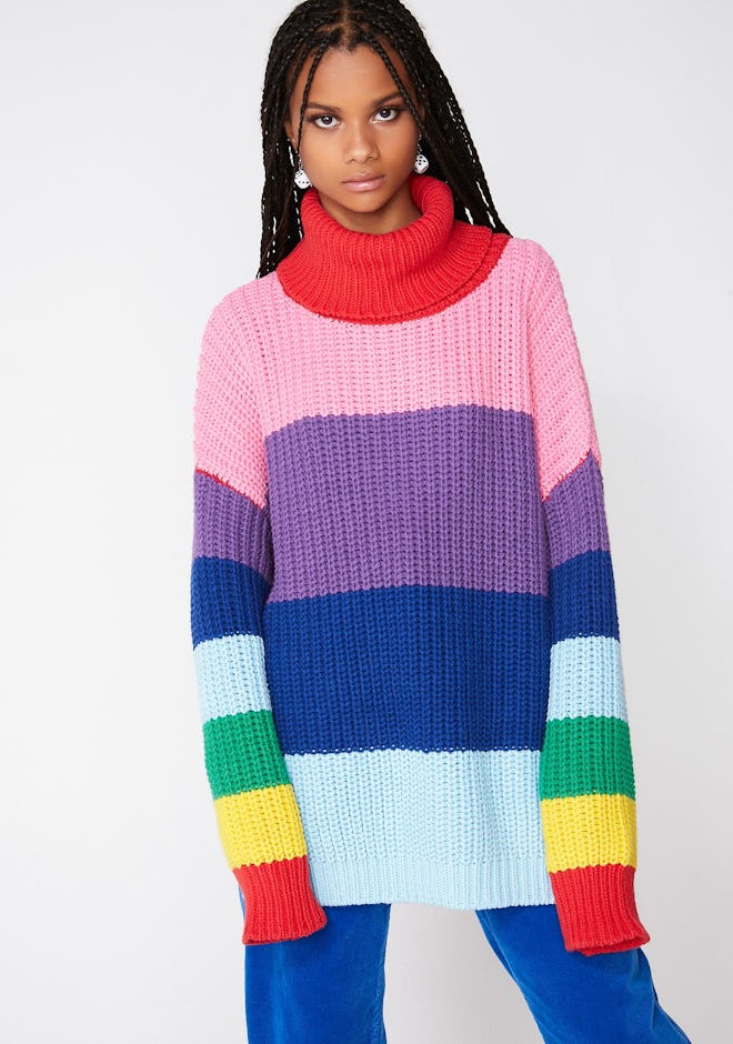 Lazy Rainbow Roll Neck Sweater