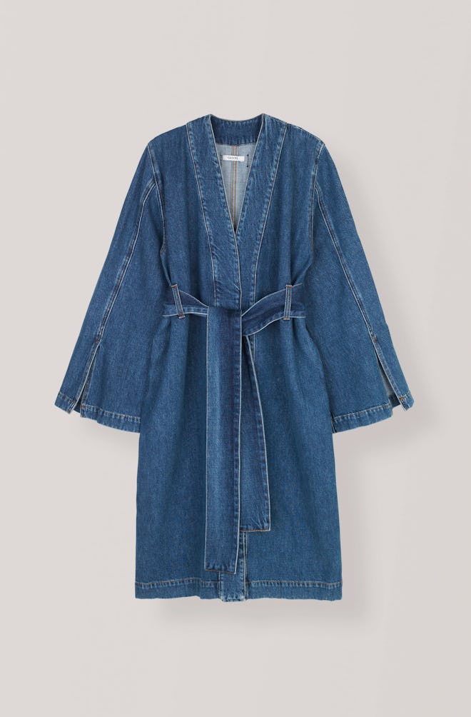 Blue Washed Denim Wrap Coat