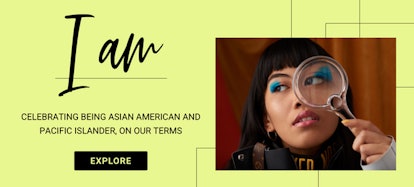 The cover of 'I am' with Asian American and Pacific Islander model holding a magnifying glass