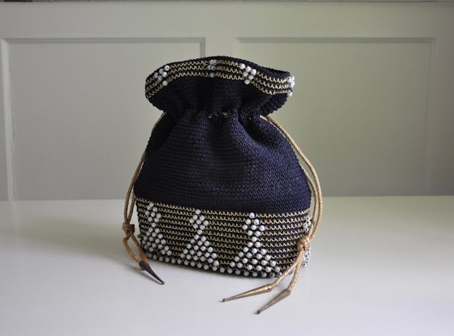 1940's Woven Beaded Crochet Drawstring Purse