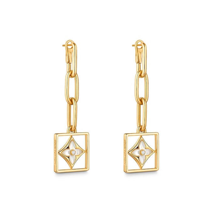 B Blossom Earrings in Yellow Gold with White Mother of Pearl and Diamonds