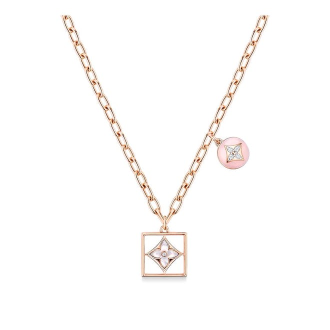 Blossom Necklace in Pink Gold, White Gold, Pink Opal, White Mother-of-Pearl, and Diamonds