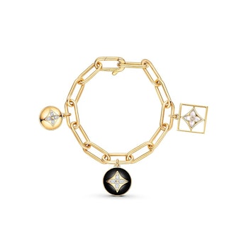 B Blossom Bracelet in Yellow Gold, White Gold, Onyx, White Mother-of-Pearl and Diamonds