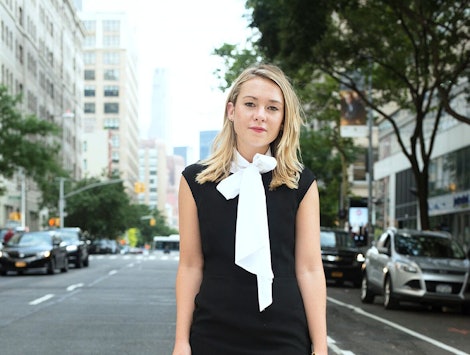 Polly Rodriguez, co-founder of a sexual wellness company wearing a black dress with a white scarf wh...