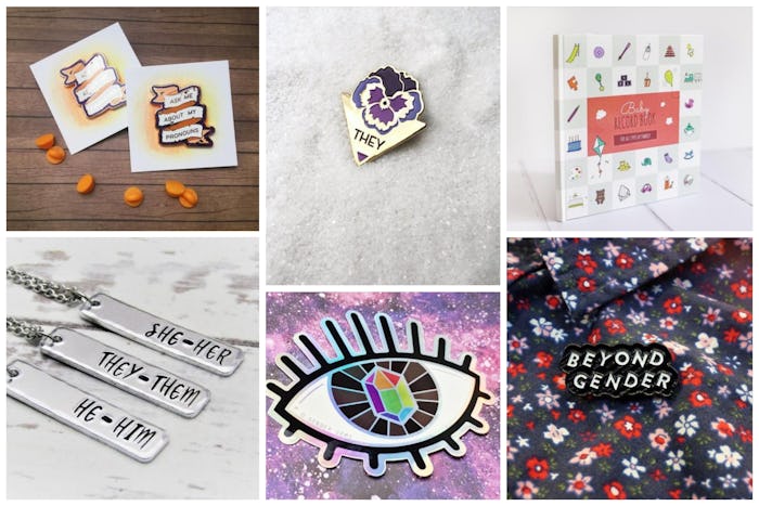 a collage of items from lgbtq sellers on etsy
