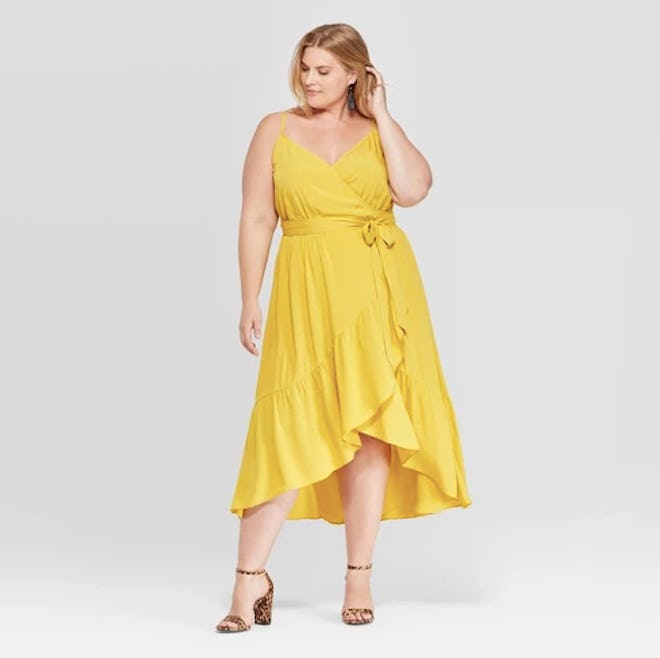 Women's Plus Size Sleeveless V-Neck Ruffle Wrap Dress - Ava & Viv™ Yellow