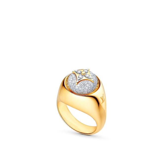 B Blossom Signet Ring in Yellow Gold, White Gold and Pavé Diamond