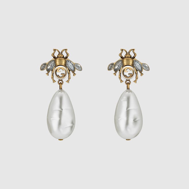 Bee Earrings with Drop Pearls