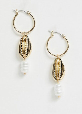 Pieces Shell Pearl Detail Earrings