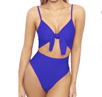 Leisup Spaghetti Strap Tie-Front High-Cut One-Piece Swimsuit