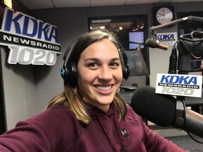  Bethany Hallam giving interview about her opioid use disorder on KDKA News Radio