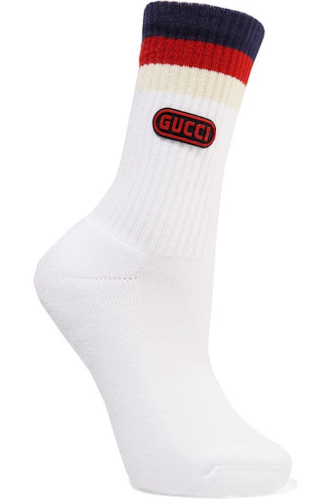 Appliquéd Striped Ribbed Cotton-Blend Socks