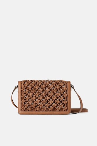 Woven Leather Crossbody Bag with Metal Trim