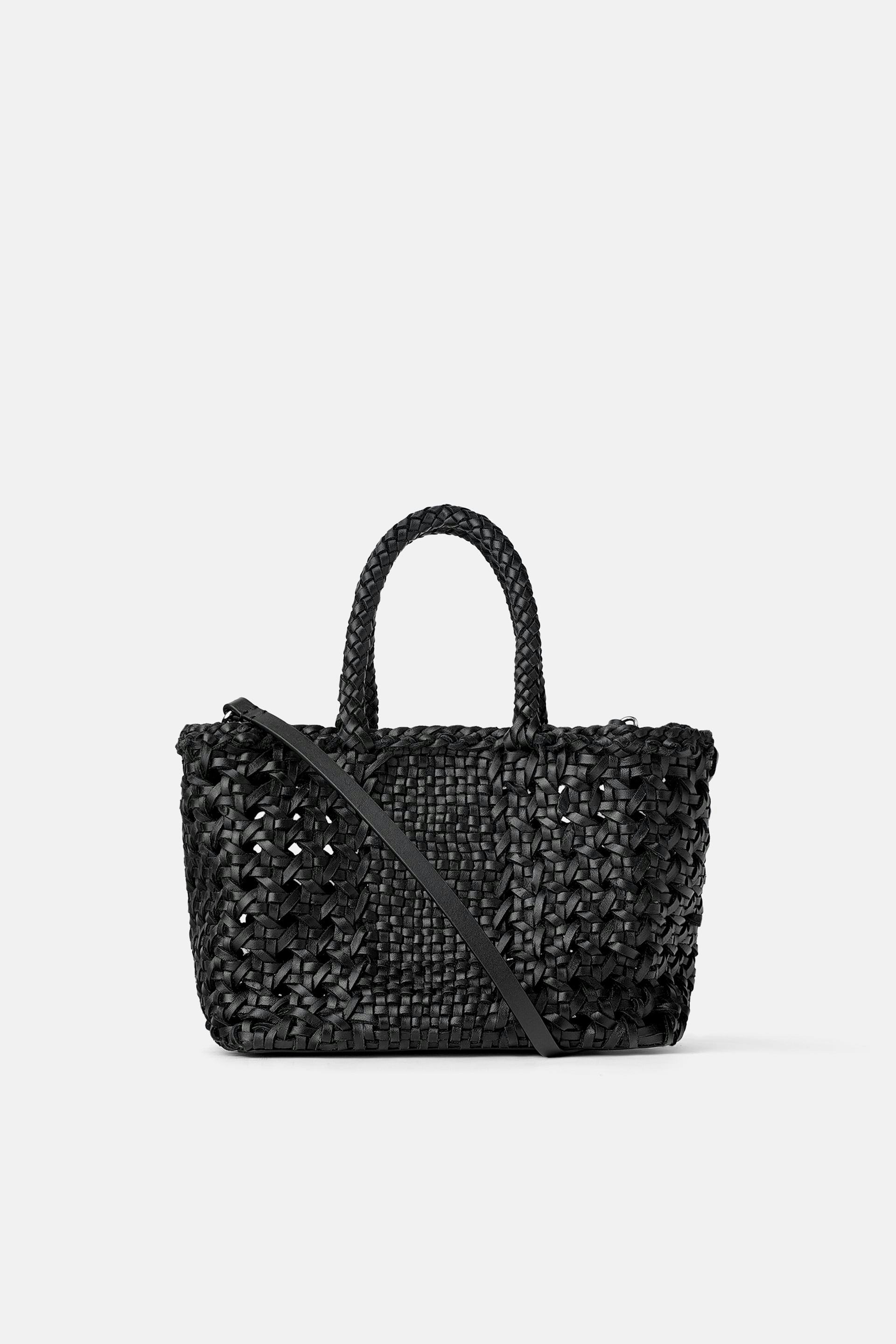 zara black woven bag