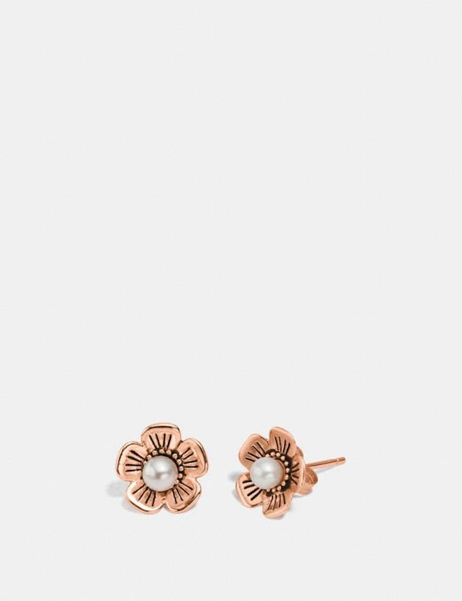 Freshwater Pearl Tea Rose Earrings