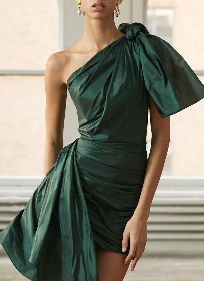 Asymmetric One-Shoulder Silk-Taffeta Mini Dress