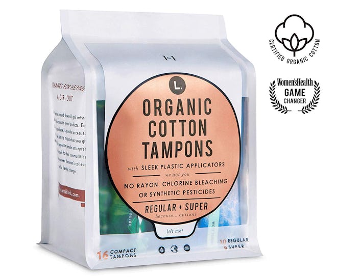 L. Organic Cotton Tampons with BPA-Free Applicators, Regular + Super Absorbency