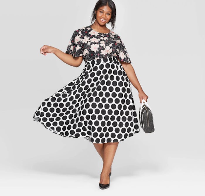 Who What Wear Women's Plus Size Polka Dot Mid-Rise Midi Skirt
