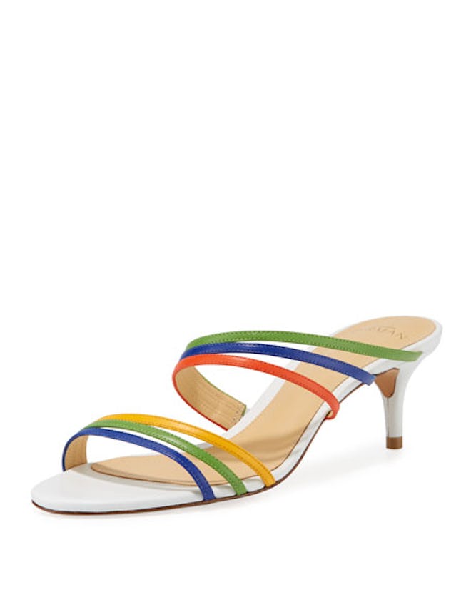 Colorblock Kitten-Heel Slide Sandals