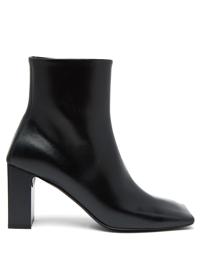 Double Square Block-Heel Leather Boots
