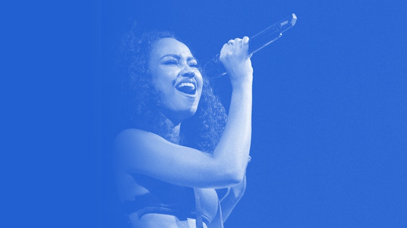 Singer Leigh-Anne Pinnock during her performance with a blue color filter