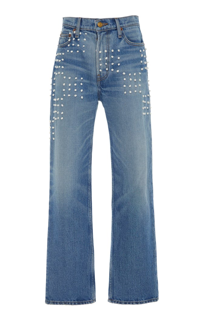 Arts Embroidered Mid-Rise Straight-Leg Jeans