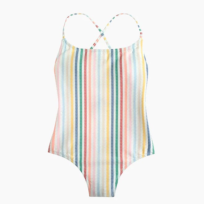 Lace-Up Back One-Piece Swimsuit In Suckered Rainbow Stripe