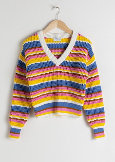 Cropped Striped Cotton Blend Sweater