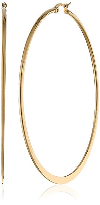 Amazon Essentials Plated Stainless Steel Flattened Hoop Earrings