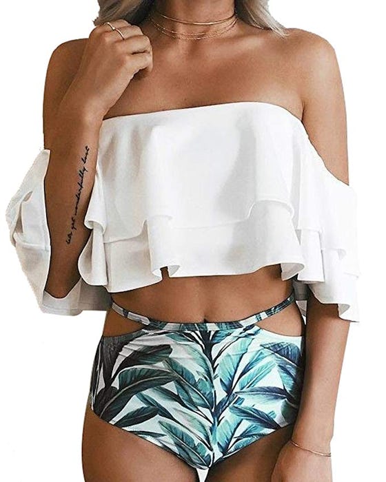 Tempt Me Two Piece Off Shoulder Ruffled Flounce Bikini 