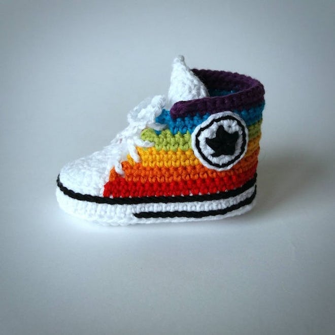Crochet Rainbow Sneakers Baby Booties