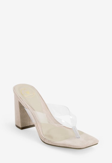 nude clear thong mid heel mules