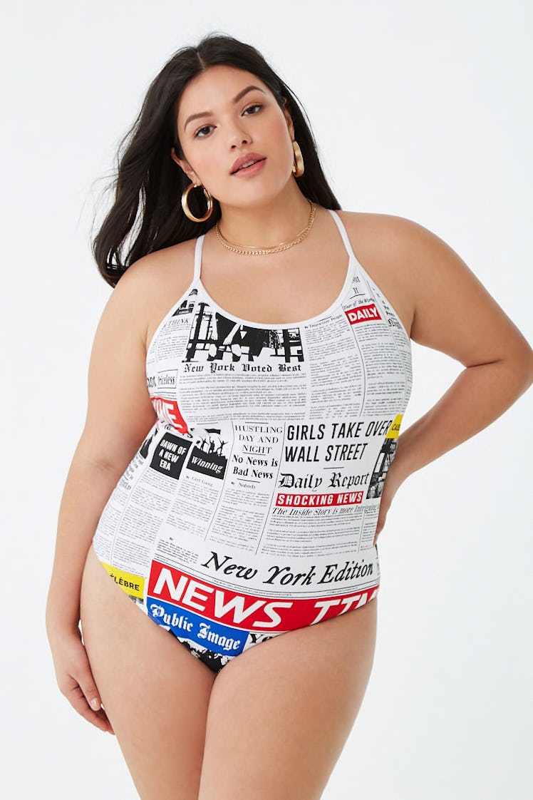 Plus Size Newspaper Print Bodysuit