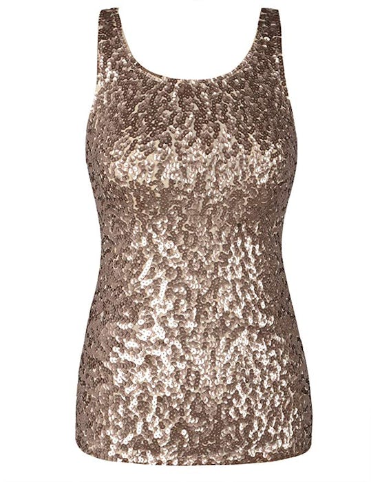 PrettyGuide Women's Shimmer Glam Sequin Embellished Sparkle Tank Top