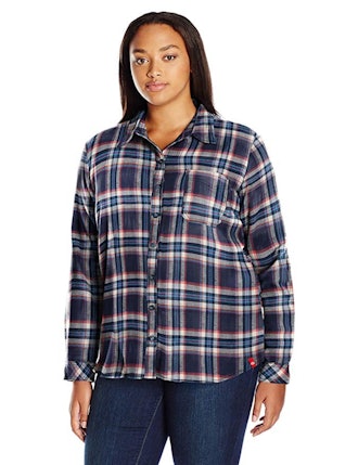 Dickies Women's Plus-Size Long-Sleeve Plaid Flannel Shirt
