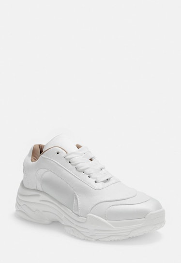 white satin panel chunky sneakers